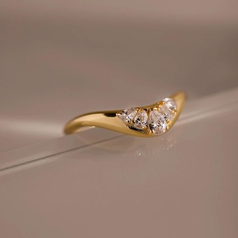 Caitlynminimalist 18k الذهب المطلي بالولاية الجنيه الفضية CZ الماس منحنى الوعد القابلة للتكديس حلقة للنساء | المجوهرات العصرية in Kuwait