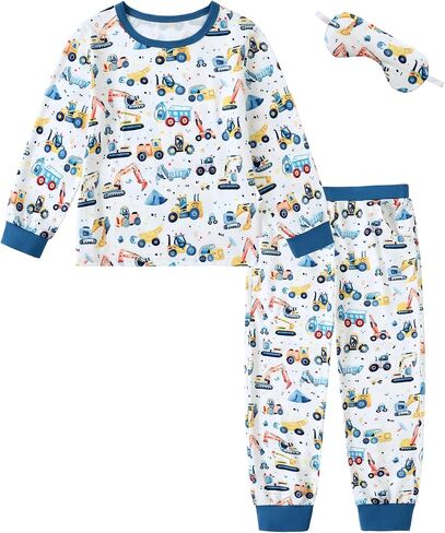 CARETOO Toddler Boys Pajamas Long Sleeve Long Pants with Eye Mask Pajama Set Kids Cute Print Pjs 3PCS Sleepwear 2-7Y in Kuwait