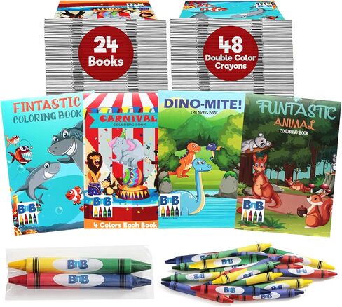 24 Bulk Mini Coloring Books & Crayons For Kids, 4 Colors Thicker Crayons For Each Book, Great Party Favors And Goodie Bags, (24 PACK) in Saudi Arabia