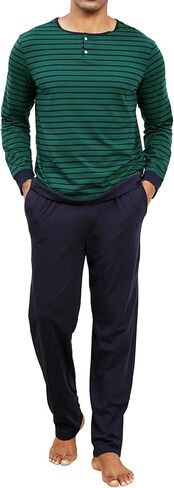 Men Pajama مجموعة 100 ٪ من القطن Mens مجموعات الأكمام طويلة جردت أعلى والرافعة سروال النوم ملابس ناعمة خفيفة الوزن in Kuwait
