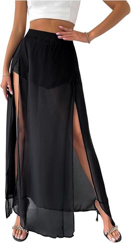 Sweatyrocks نساء عالي الانقسام الشبكي التنانير maxi تنورة عالية الخصر التدفق مع قصيرة in Kuwait