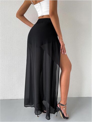 Sweatyrocks نساء عالي الانقسام الشبكي التنانير maxi تنورة عالية الخصر التدفق مع قصيرة in Kuwait