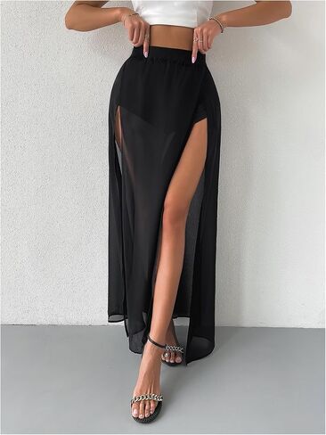Sweatyrocks نساء عالي الانقسام الشبكي التنانير maxi تنورة عالية الخصر التدفق مع قصيرة in Kuwait
