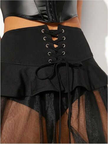 MakeMechic Women's Mesh Tulle Skirt عالي الدانتيل منخفض الكشكش حتى تنانير الشرير الجرونج in Saudi Arabia