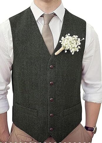 Men's Tweed Vest Herringbone Wool Waistcoat for Wedding Men Vests Formal Groom's Wear Suit Vest in Saudi Arabia
