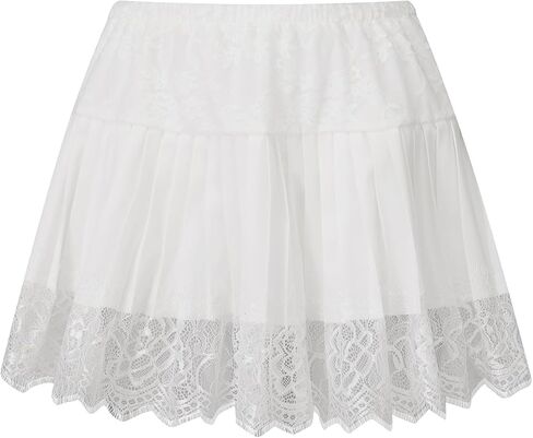 Women Lace Mini Skirt Ruffle Pleated Slip Y2k Flowy Skirts with Lined Shorts in Saudi Arabia