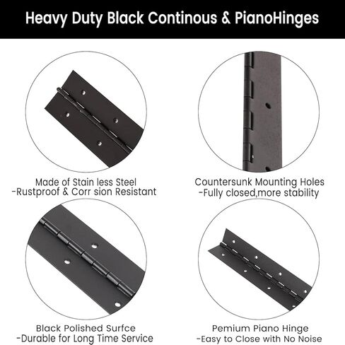 2Pack Heavy Duty Piano Hinge,12-Inch Black Continuous & Piano Hinges,0.05" Thickness,1.2" Open Width, Ideal for Folding Cabinet Doors, Black Stainless Furniture Hinges includes 24pcs Screws in Saudi Arabia
