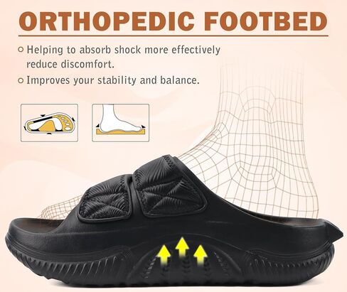 COFACE Mens Recovery Sandals Orthopedic Walking Slides for Men Adjustable Thick Cushioned Orthotic Man Plantar Fasciitis Comfort Casual Outdoor Size 7-15 in Saudi Arabia