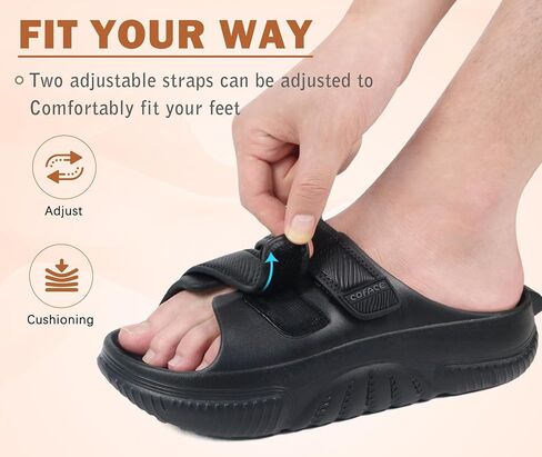 COFACE Mens Recovery Sandals Orthopedic Walking Slides for Men Adjustable Thick Cushioned Orthotic Man Plantar Fasciitis Comfort Casual Outdoor Size 7-15 in Saudi Arabia