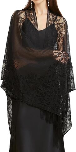 BBRYCTSESEN LACE Shaws and Wraps for Women 1920s Pashmina Cape Cardigan لحضور حفل زفاف Gatsby حفل زفاف in Kuwait