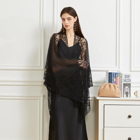 BBRYCTSESEN LACE Shaws and Wraps for Women 1920s Pashmina Cape Cardigan لحضور حفل زفاف Gatsby حفل زفاف in Kuwait