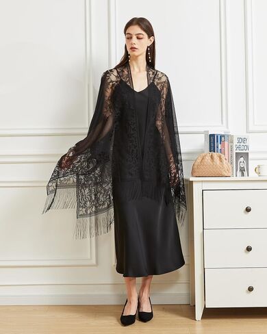 BBRYCTSESEN LACE Shaws and Wraps for Women 1920s Pashmina Cape Cardigan لحضور حفل زفاف Gatsby حفل زفاف in Kuwait