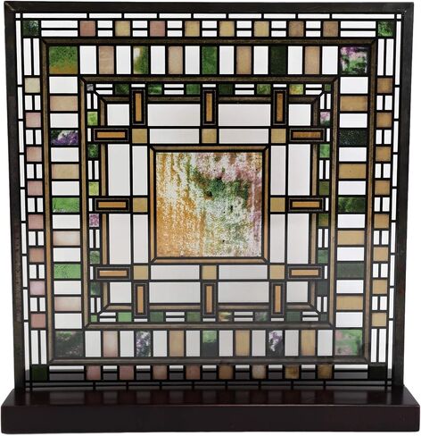Ebros Frank Lloyd Wright Martin House Pier Cluster Laylight Geometry Design Stained Glass Art Suncatcher Metal Framed Hanging Wall Decor Or Desktop Plaque Home or Office Decorative Masterpiece in Saudi Arabia