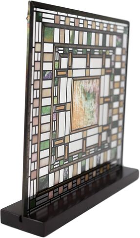 Ebros Frank Lloyd Wright Martin House Pier Cluster Laylight Geometry Design Stained Glass Art Suncatcher Metal Framed Hanging Wall Decor Or Desktop Plaque Home or Office Decorative Masterpiece in Saudi Arabia