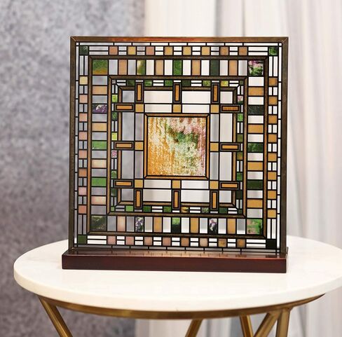 Ebros Frank Lloyd Wright Martin House Pier Cluster Laylight Geometry Design Stained Glass Art Suncatcher Metal Framed Hanging Wall Decor Or Desktop Plaque Home or Office Decorative Masterpiece in Saudi Arabia