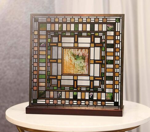 Ebros Frank Lloyd Wright Martin House Pier Cluster Laylight Geometry Design Stained Glass Art Suncatcher Metal Framed Hanging Wall Decor Or Desktop Plaque Home or Office Decorative Masterpiece in Saudi Arabia