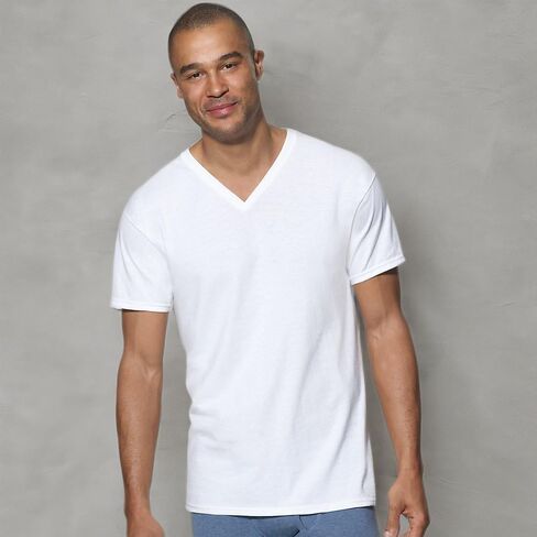 Hanes Men Classics Classics Tees v-neck ، 3 عبوات أبيض م in Saudi Arabia
