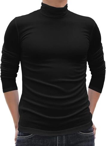 Turtleneck Men Casual Long Sleeve Turtle Neck Tops Men's Slim Fit Basic T-Shirt in Saudi Arabia