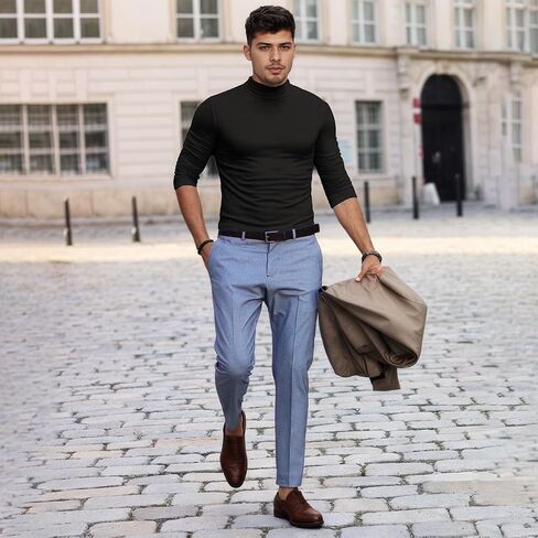 Turtleneck Men Casual Long Sleeve Turtle Neck Tops Men's Slim Fit Basic T-Shirt in Saudi Arabia