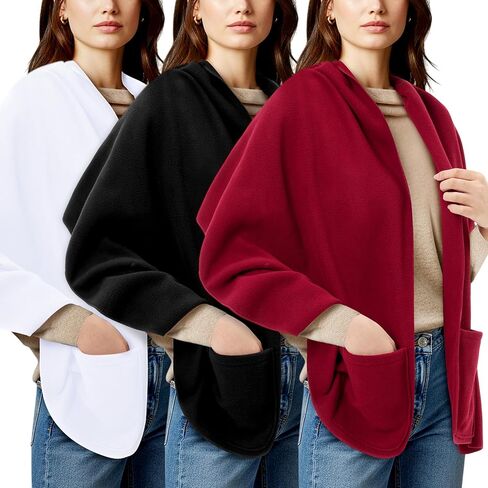 3 قطع شال للسيدات الصواف مع جيوب ، وشاح التفاف بطانية يمكن ارتداؤها 66 "x20" ، وينتشو كيب للتلفزيون ، والسفر ، والهدية للأم والجدة ، ورمي دافئ لقضاء عطلة عيد الميلاد in Saudi Arabia