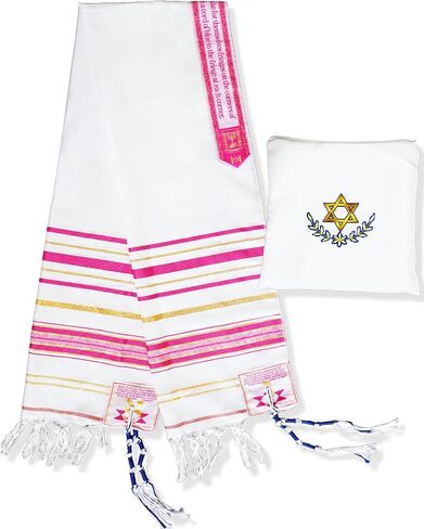 شال صلاة Tallit 72 "× 22" مع حقيبة و tzitzits مسبقا للنساء سيدة أنثى ، وردي طالبة تصميم التوراة in Kuwait