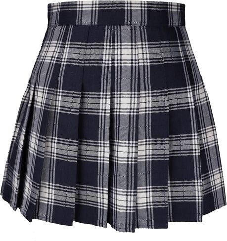 AULKEEP Womens Goth Black Mini Skirt with Belt Punk High Waist Plaid Skirts for Women for Streetwear in Kuwait