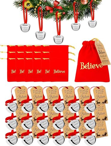 18PCS Christmas Believe Bell Ornaments, Polar Express Bell, Silver Sleigh Bell Christmas Party School Classroom Indoor Outdoor Decor Supplies(18) in Saudi Arabia