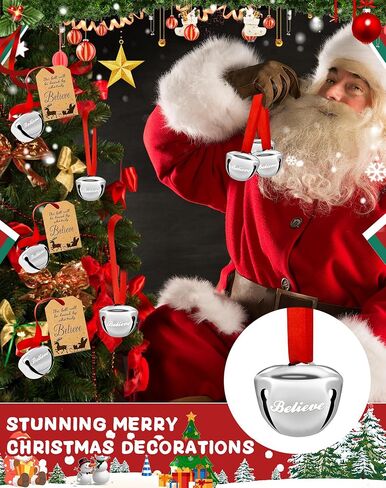18PCS Christmas Believe Bell Ornaments, Polar Express Bell, Silver Sleigh Bell Christmas Party School Classroom Indoor Outdoor Decor Supplies(18) in Saudi Arabia