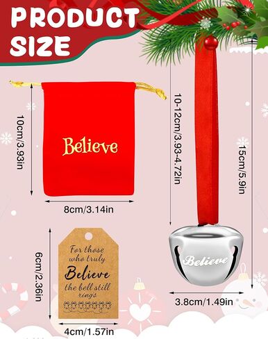 18PCS Christmas Believe Bell Ornaments, Polar Express Bell, Silver Sleigh Bell Christmas Party School Classroom Indoor Outdoor Decor Supplies(18) in Saudi Arabia