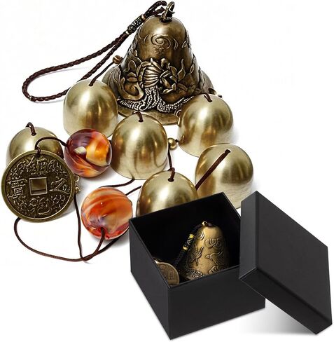 Yalikop Fengshui Wind Chimes with Gift Box Tibetan Bells 6 Bells Copper Dragon Japanese Wind Chimes Vintage Good Luck Blessing Hanging Decor for Outside Yard Home Garden in Saudi Arabia