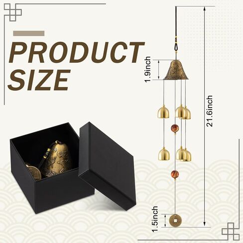 Yalikop Fengshui Wind Chimes with Gift Box Tibetan Bells 6 Bells Copper Dragon Japanese Wind Chimes Vintage Good Luck Blessing Hanging Decor for Outside Yard Home Garden in Saudi Arabia