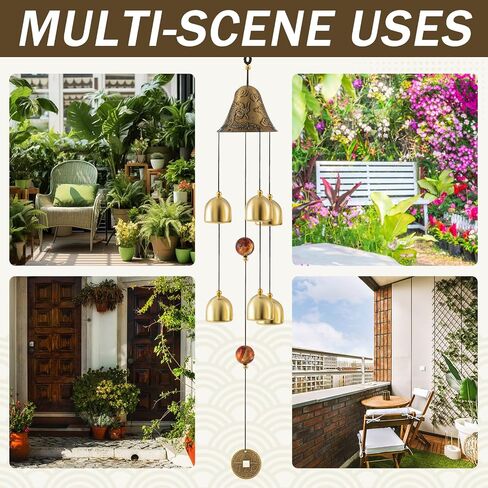Yalikop Fengshui Wind Chimes with Gift Box Tibetan Bells 6 Bells Copper Dragon Japanese Wind Chimes Vintage Good Luck Blessing Hanging Decor for Outside Yard Home Garden in Saudi Arabia