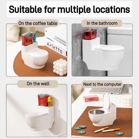 Toilet Shaped Ashtray - BSELUTNGY Creative Wall Mounted or Desktop Smoking Ash Holder for Home Office or Bathroom and outdoor silvery ashtray with lid in Saudi Arabia