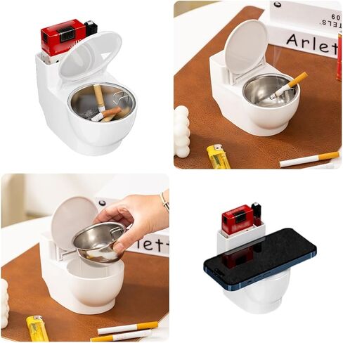 Toilet Shaped Ashtray - BSELUTNGY Creative Wall Mounted or Desktop Smoking Ash Holder for Home Office or Bathroom and outdoor silvery ashtray with lid in Saudi Arabia