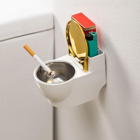 Toilet Shaped Ashtray - BSELUTNGY Creative Wall Mounted or Desktop Smoking Ash Holder for Home Office or Bathroom and outdoor silvery ashtray with lid in Saudi Arabia