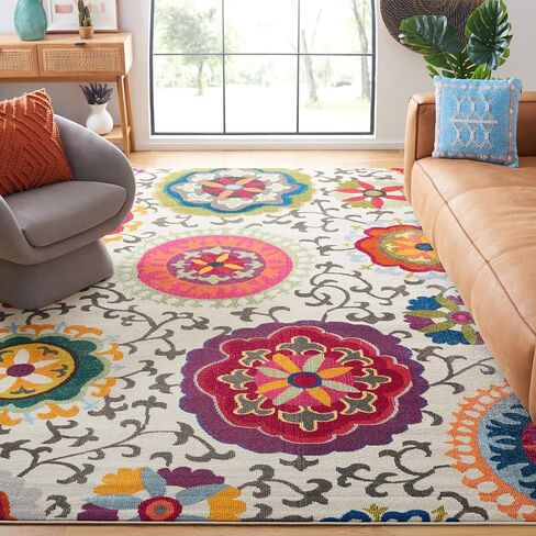 SAFAVIEH Monaco Collection Runner Rug - 2'2" x 6', Ivory & Multi, Boho Floral Design, Non-Shedding & Easy Care, Ideal for High Traffic Areas in Living Room, Bedroom (MNC233A) in Saudi Arabia
