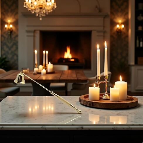 شمعة معدنية ذهبية Snuffer Wick Snuffer مع ملحقات شموع شموع شموع طويلة ، لإخماد Finlesuish Candle Wicks Flame بأمان ، في غرفة الطعام in Kuwait