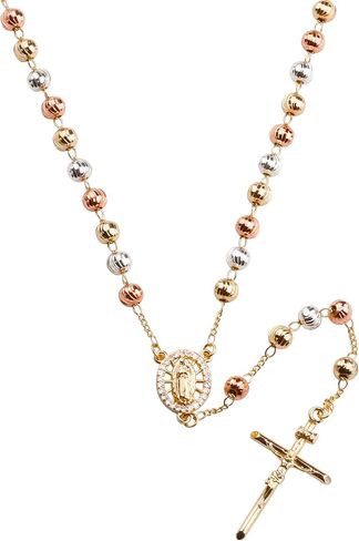 6mm Gold Plated Beads Catholic Guadalupe Rosary Necklace for Women with Gift Box in Saudi Arabia