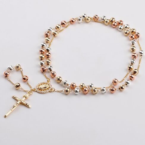 6mm Gold Plated Beads Catholic Guadalupe Rosary Necklace for Women with Gift Box in Saudi Arabia