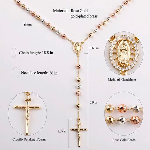 6mm Gold Plated Beads Catholic Guadalupe Rosary Necklace for Women with Gift Box in Saudi Arabia