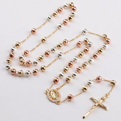 6mm Gold Plated Beads Catholic Guadalupe Rosary Necklace for Women with Gift Box in Saudi Arabia