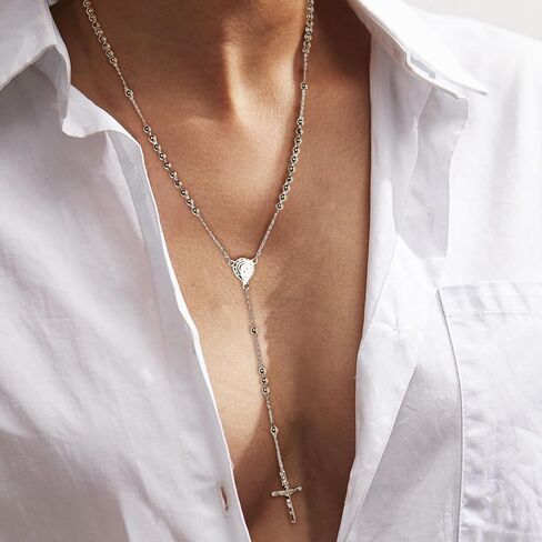 HZMAN Rosary Beads Cross Necklace for Women Gold Brass Crucifix Virgin Mary Y-Shape Necklaces in Saudi Arabia