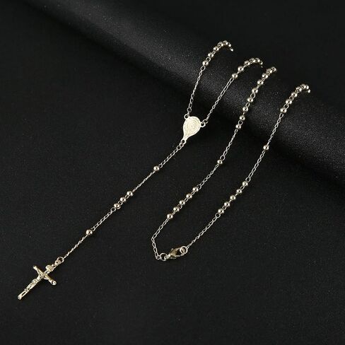 HZMAN Rosary Beads Cross Necklace for Women Gold Brass Crucifix Virgin Mary Y-Shape Necklaces in Saudi Arabia