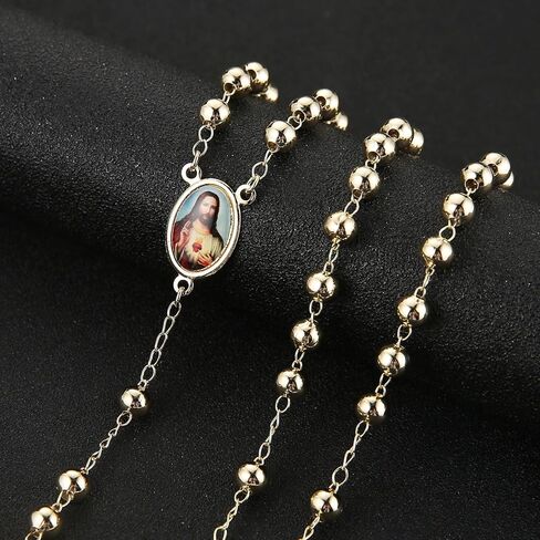 HZMAN Gold Rosary Beads Necklace for Women Our Lady of Mary/Jesus Y-Shaped Necklace Catholic Jewelry Gifts in Saudi Arabia