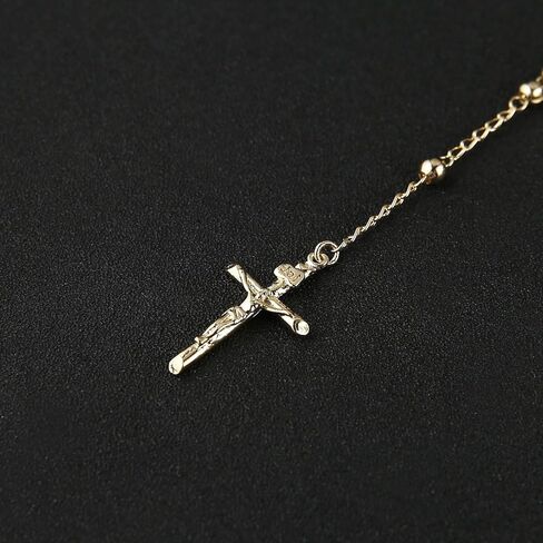 HZMAN Rosary Beads Cross Necklace for Women Gold Brass Crucifix Virgin Mary Y-Shape Necklaces in Saudi Arabia