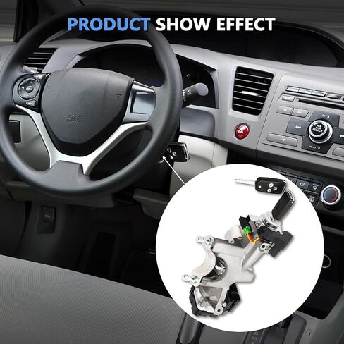 Ramata 72185-TR0-A01 Switch Switch Cylinder مع مفتاح (مع رقاقة فارغة) متوافق مع 2012 2013 2014 Honda Civic ، (رقاقة الإشعال: 46 ، التردد: 433Hz) in Kuwait