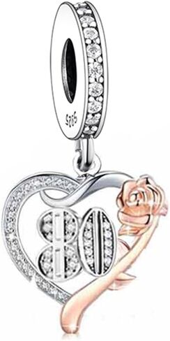 S925 Sterling Silver Charms, Birthday Age Anniversary Charm Compatible With Pandora Moments Rose Gold Rose Heart Charm Bracelet Jewelry in Kuwait