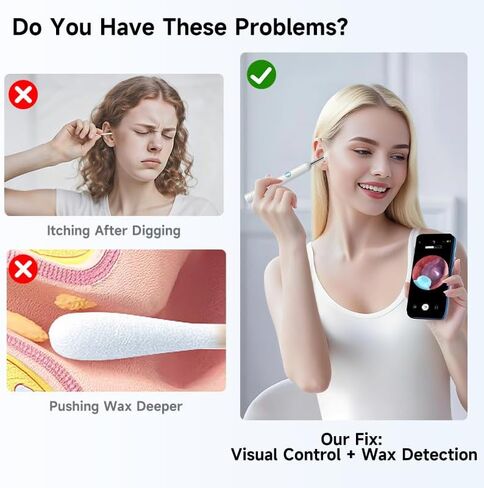 Ear Wax Removal Tool Camera, ILIHOME Otoscope with 8 Pcs Ear Set, Digital Visual Ear Pick Wax Remover, Ear Cleaning Kit with 6 Ear Spoon for iOS & Android-White in Kuwait