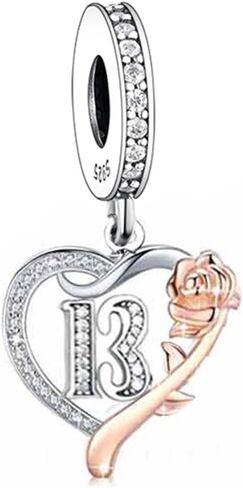 S925 Sterling Silver Charms, Birthday Age Anniversary Charm Compatible With Pandora Moments Rose Gold Rose Heart Charm Bracelet Jewelry in Kuwait