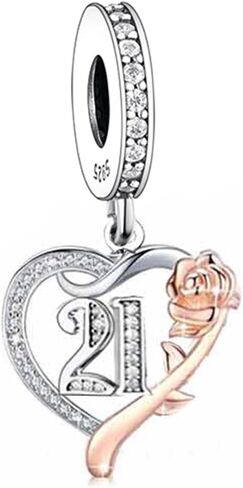 S925 Sterling Silver Charms, Birthday Age Anniversary Charm Compatible With Pandora Moments Rose Gold Rose Heart Charm Bracelet Jewelry in Kuwait